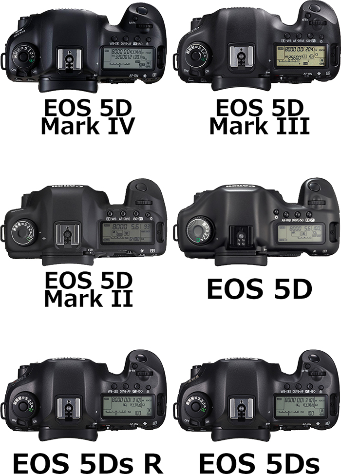 上面 EOS 5Dシリーズ(EOS 5D、EOS 5D Mark II、EOS 5D Mark III、Mark IV、EOS 5Ds、EOS 5Ds R)