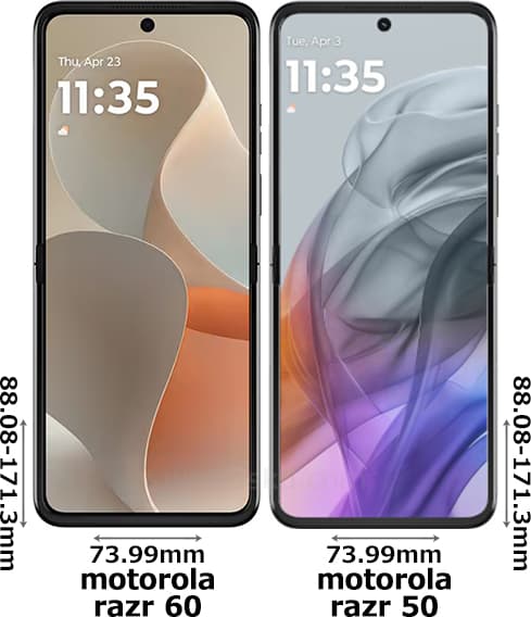 「motorola razr 60」と「motorola razr 50」の正面比較