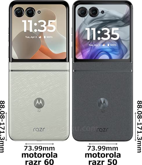 「motorola razr 60」と「motorola razr 50」の背面比較