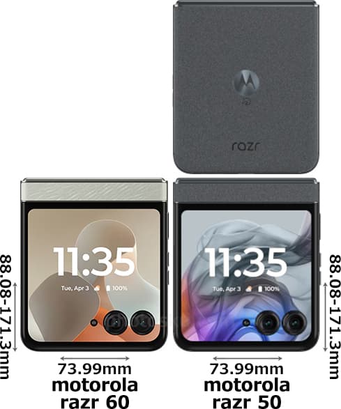 「motorola razr 60」と「motorola razr 50」の折りたたみ時比較