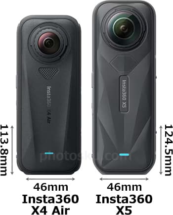 「Insta360 X4 Air」と「Insta360 X5」の正面比較