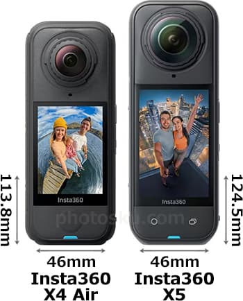 「Insta360 X4 Air」と「Insta360 X5」の背面比較