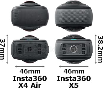 「Insta360 X4 Air」と「Insta360 X5」の上部・底部比較
