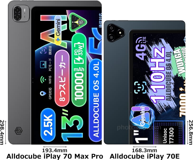 Alldocube iPlay 70 Max Pro」と「Alldocube iPlay 70E」の違い