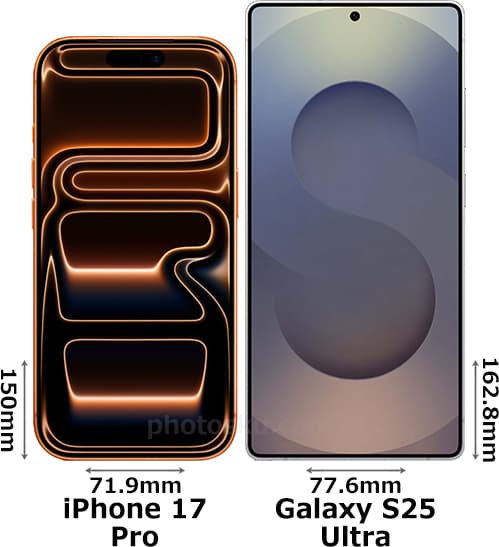 「iPhone 17 Pro」と「Galaxy S25 Ultra」の正面比較