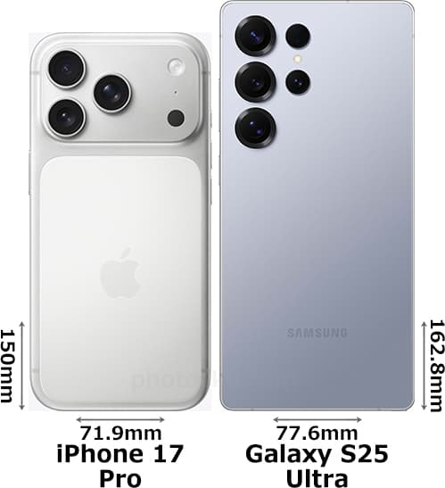 「iPhone 17 Pro」と「Galaxy S25 Ultra」の背面比較