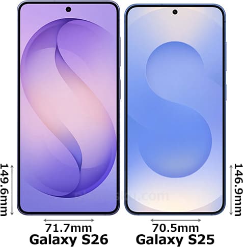 「Galaxy S26」と「Galaxy S25」の正面比較