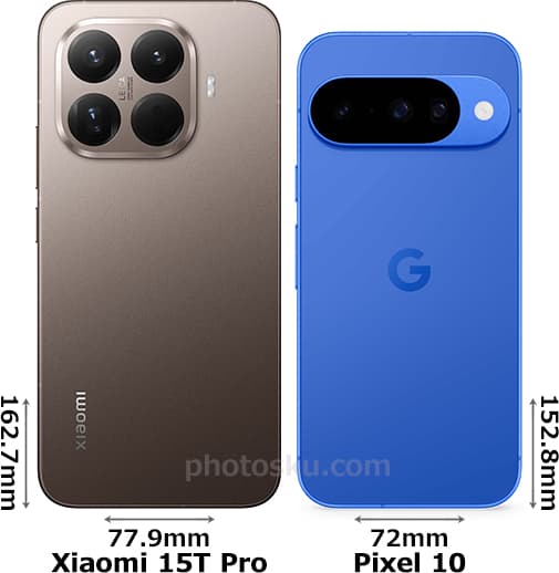 「Xiaomi 15T Pro」と「Pixel 10」の背面比較