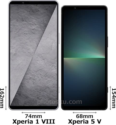 「Xperia 1 VIII」と「Xperia 5 V」の正面比較