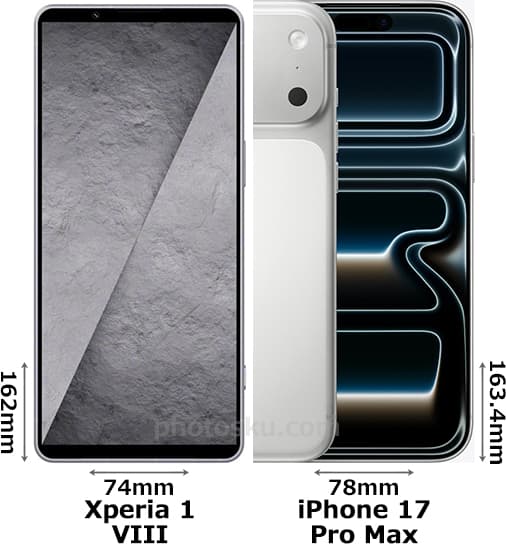 「Xperia 1 VIII」と「iPhone 17 Pro Max」の正面比較