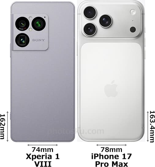 「Xperia 1 VIII」と「iPhone 17 Pro Max」の背面比較