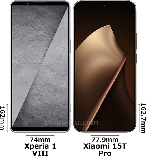 「Xperia 1 VIII」と「Xiaomi 15T Pro」の正面比較