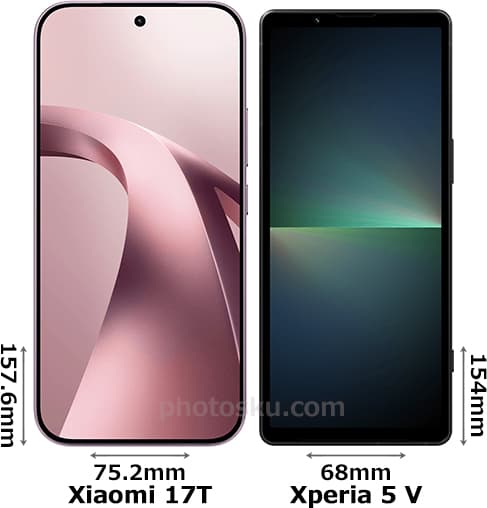 「Xiaomi 17T」と「Xperia 5 V」の正面比較