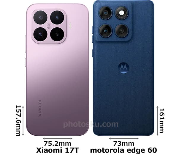 「Xiaomi 17T」と「motorola edge 60」の背面比較