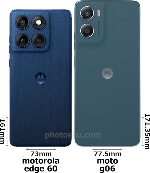 「motorola edge 60」と「moto g06」の背面比較
