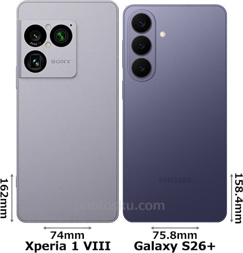 「Xperia 1 VIII」と「Galaxy S26+」の背面比較