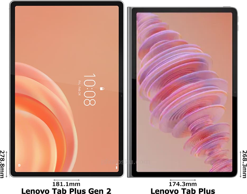 「Lenovo Tab Plus Gen 2」と「Lenovo Tab Plus」の正面比較
