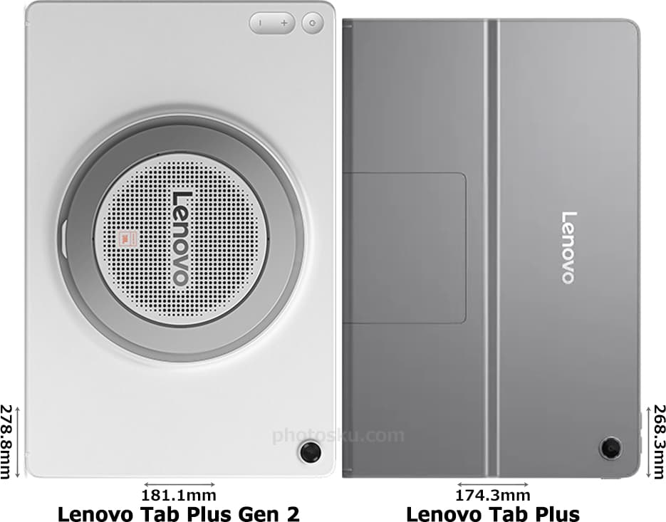 「Lenovo Tab Plus Gen 2」と「Lenovo Tab Plus」の背面比較