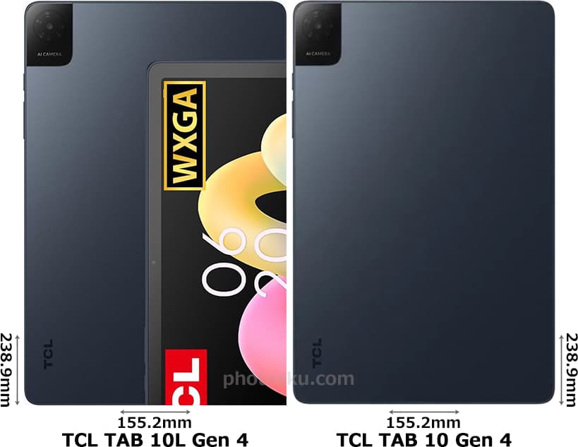 「TCL TAB 10L Gen 4」と「TCL TAB 10 Gen 4」の背面比較