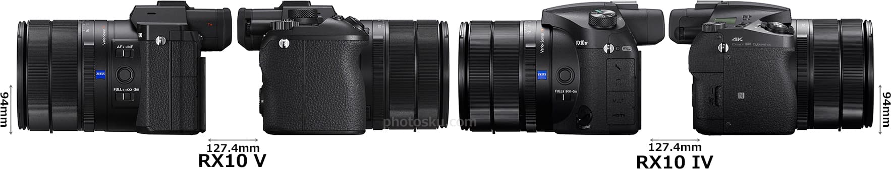 「RX10 V」と「RX10 IV」の側面(左側・右側)比較