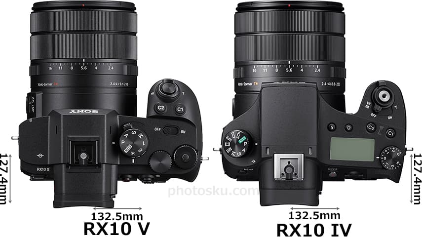 「RX10 V」と「RX10 IV」の上部比較
