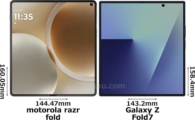 「motorola razr fold」と「Galaxy Z Fold7」の正面比較