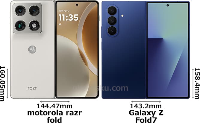 「motorola razr fold」と「Galaxy Z Fold7」の背面比較