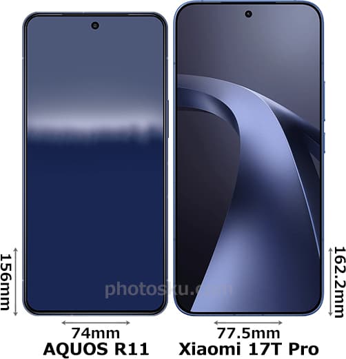 「AQUOS R11」と「Xiaomi 17T Pro」の正面比較