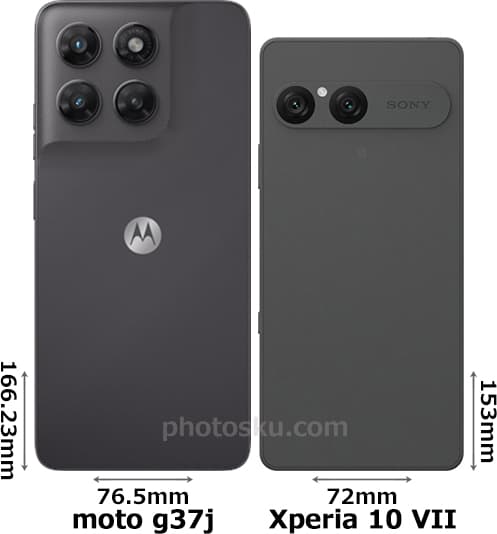 「moto g37j」と「Xperia 10 VII」の背面比較
