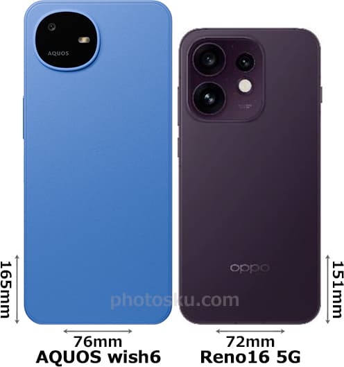 「AQUOS wish6」と「OPPO Reno16 5G」の背面比較