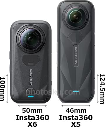 「Insta360 X6」と「Insta360 X5」の背面比較