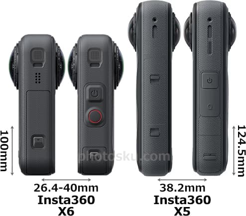 「Insta360 X6」と「Insta360 X5」の側面(左側・右側)比較