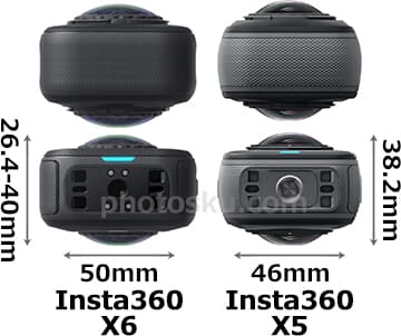 「Insta360 X6」と「Insta360 X5」の上部・底部比較