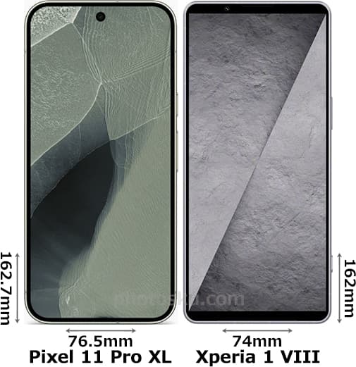 「Pixel 11 Pro XL」と「Xperia 1 VIII」の正面比較
