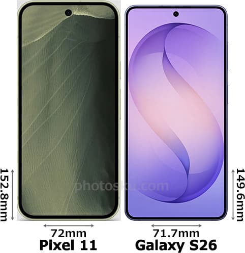 「Pixel 11」と「Galaxy S26」の正面比較