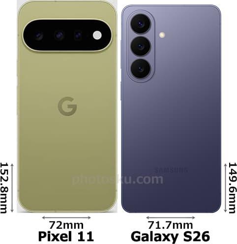 「Pixel 11」と「Galaxy S26」の背面比較