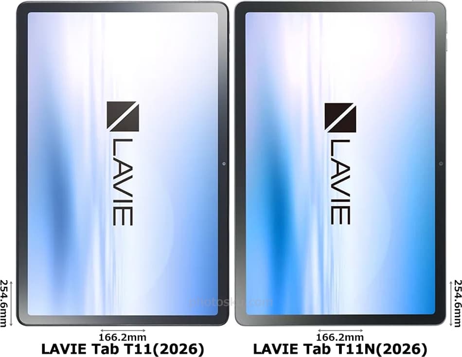 「LAVIE Tab T11(2026)」と「LAVIE Tab T11N(2026)」の正面比較