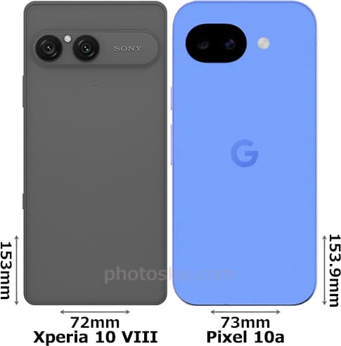 「Xperia 10 VIII」と「Pixel 10a」の背面比較