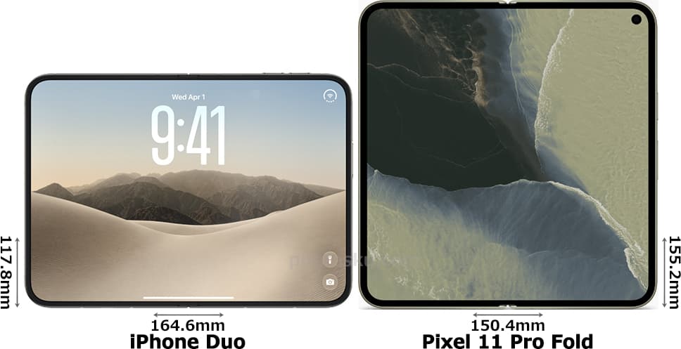 「iPhone Duo」と「Pixel 11 Pro Fold」の正面比較