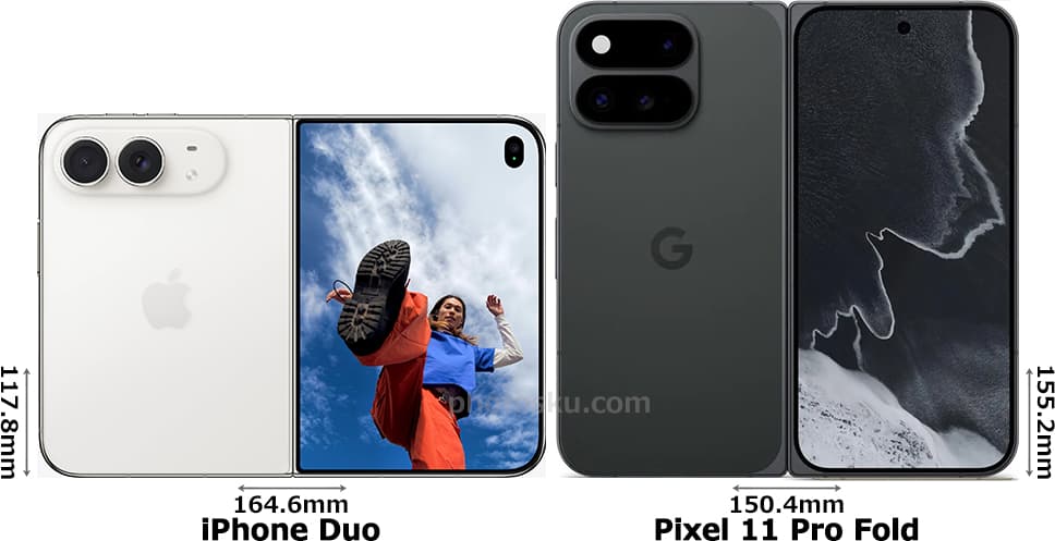 「iPhone Duo」と「Pixel 11 Pro Fold」の背面比較