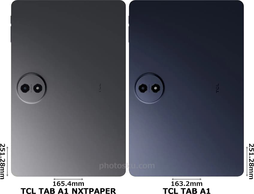 「TCL TAB A1 NXTPAPER」と「TCL TAB A1」の背面比較