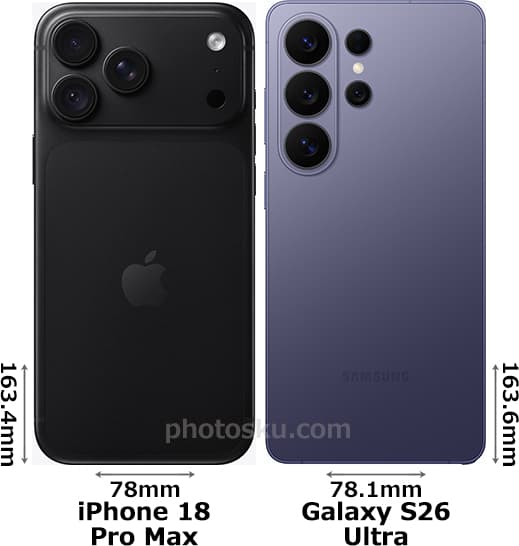 「iPhone 18 Pro Max」と「Galaxy S26 Ultra」の背面比較
