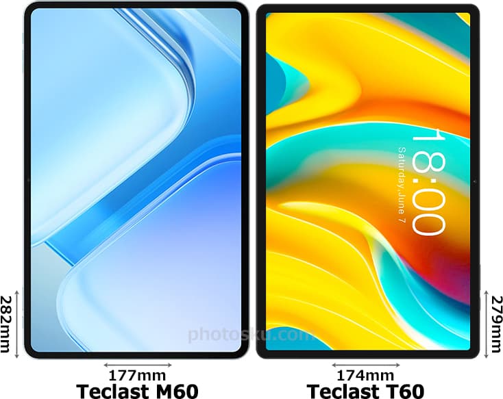 「Teclast M60」と「Teclast T60」の正面比較