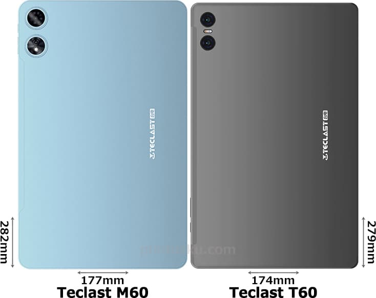 「Teclast M60」と「Teclast T60」の背面比較