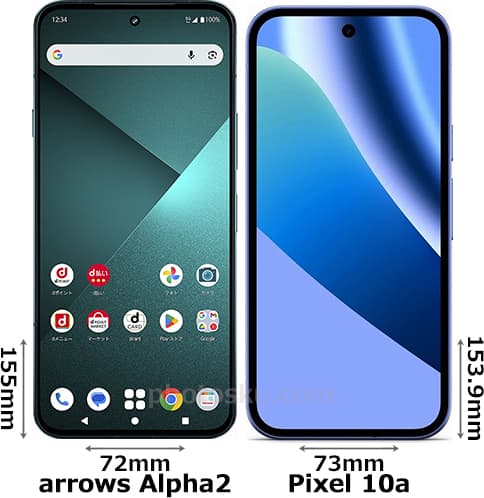 「arrows Alpha2」と「Pixel 10a」の正面比較