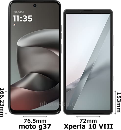 「moto g37」と「Xperia 10 VIII」の正面比較