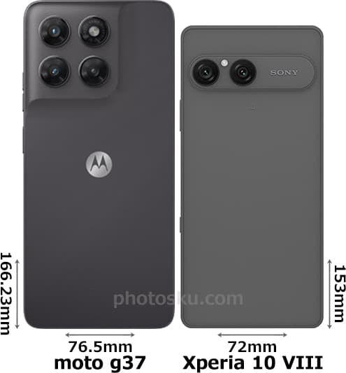 「moto g37」と「Xperia 10 VIII」の背面比較