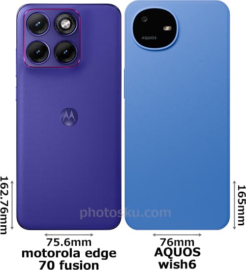「motorola edge 70 fusion」と「AQUOS wish6」の背面比較
