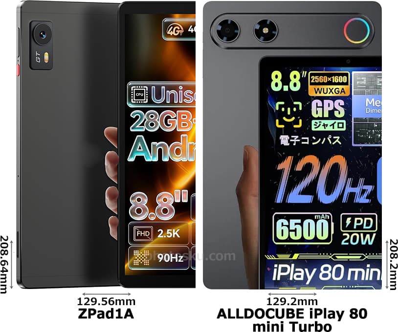 「ZPad1A」と「ALLDOCUBE iPlay 80 mini Turbo」の背面比較