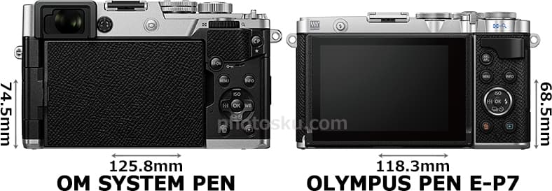「OM SYSTEM PEN」と「OLYMPUS PEN E-P7」の背面比較